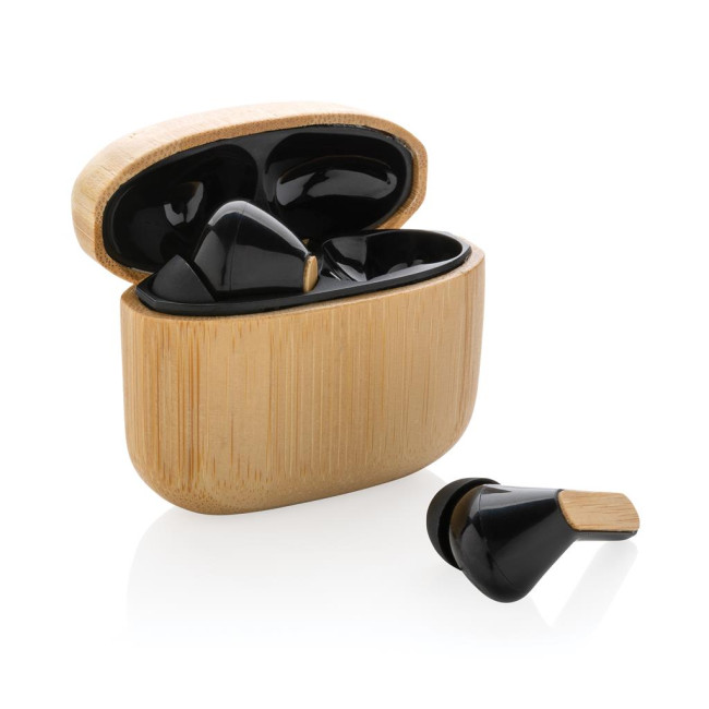 Custom Printed Bamboo Earbuds With RCS Recycled Plastic