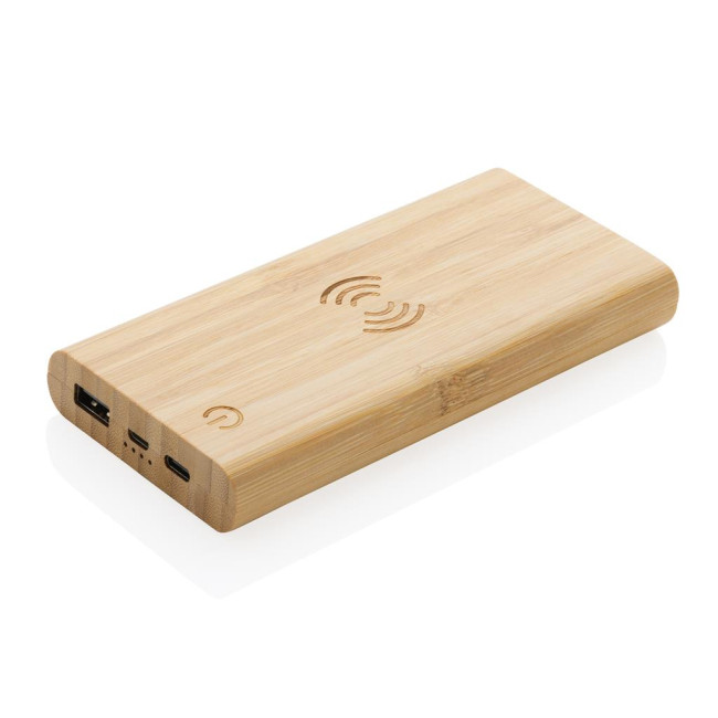 Custom Printed Bamboo Wireless Powerbank 8.000mAh