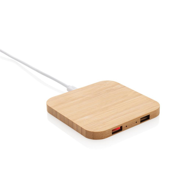 Custom Printed Bamboo Wireless Charger With USB 5W