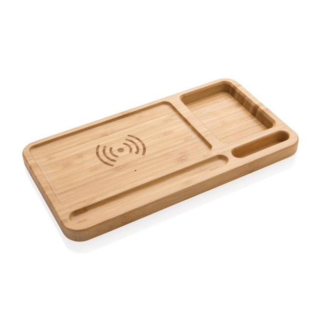 Custom Printed Bamboo Desk Organiser & Wireless Charger 10W