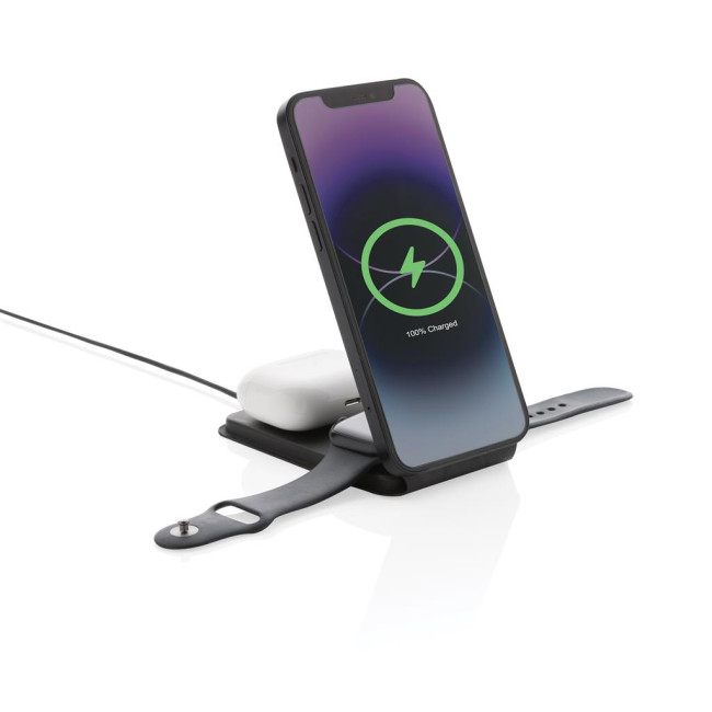 Custom Printed Swiss Peak RCS Rpu 3-In-1 Magnetic Wireless Charger 15W