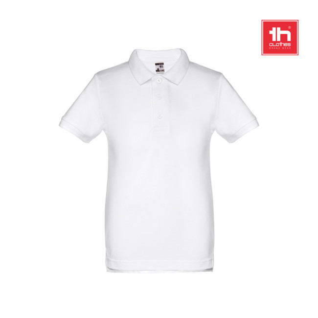 Custom Printed Adam Kids Short-Sleeved Piqué Polo Shirt White