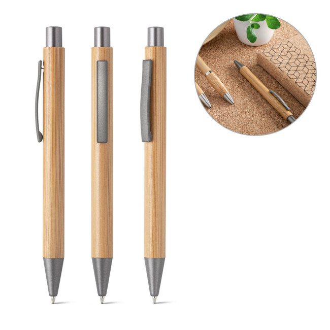 Custom Printed Elliot Bamboo Ballpen With Metal Clip