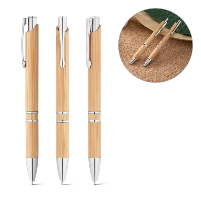 Custom Printed Beta Bamboo Ballpen With Blue Ink