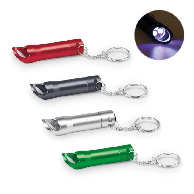 Custom Printed Torchen Metal Keyring Torch With Bottle Opener