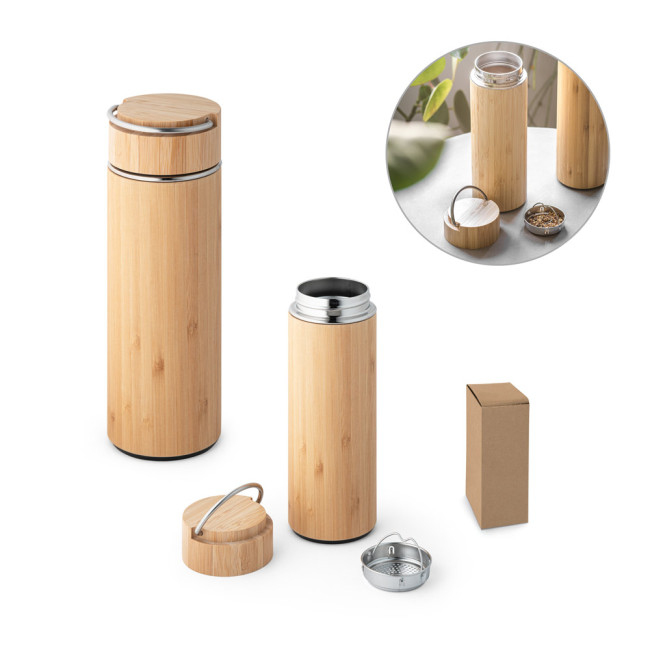 Custom Printed Bamboo & Stainless Steel Thermos 440ml