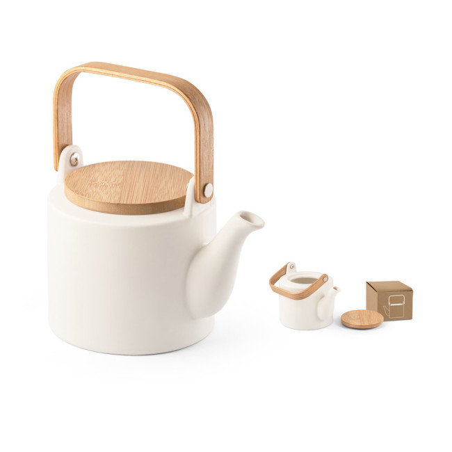 Custom Printed Glogg Ceramic Teapot With Bamboo Lid 700ml