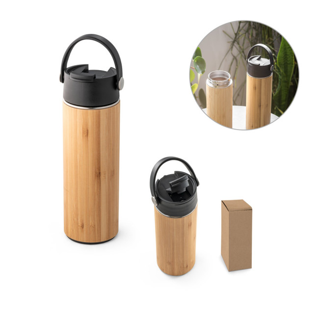 Custom Printed Laver Bamboo Thermos Bottle 440ml