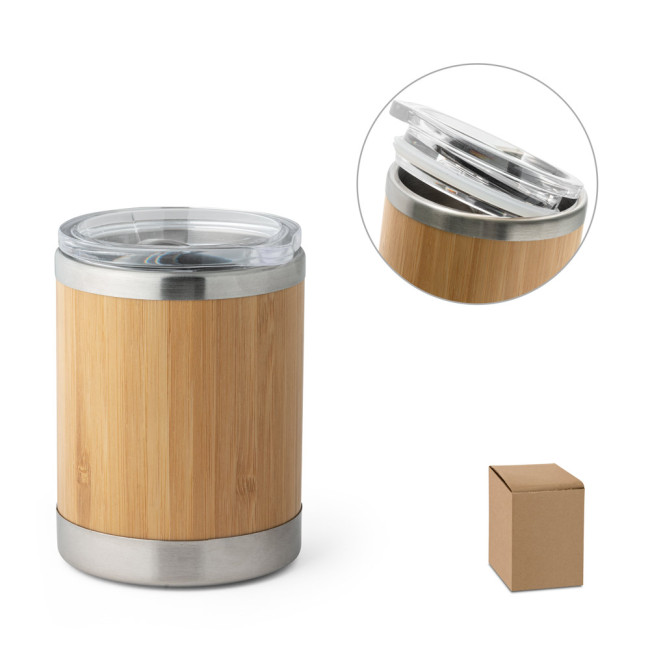 Custom Printed Lycka Bamboo & Stainless Steel Travel Cup 350ml