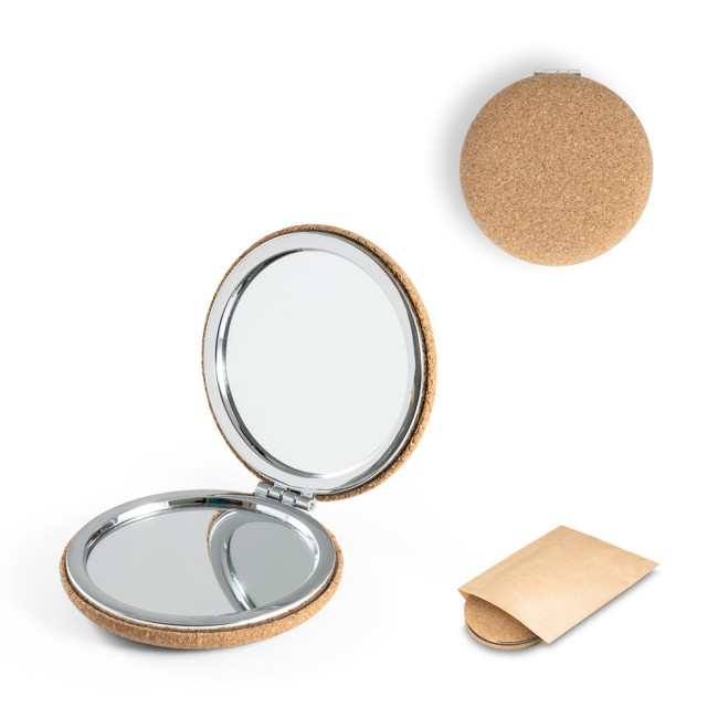 Custom Printed Tilbury Folding Cosmetic Mirror In Cork