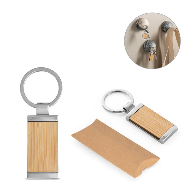 Custom Printed Rectangular Bamboo Keyring