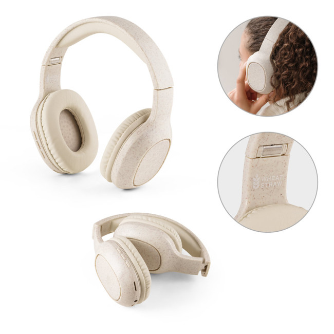 Custom Printed Wheat Straw Fibre And ABS Wireless Headphones