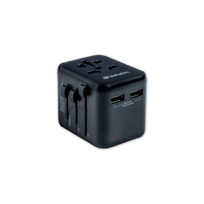 Custom Printed Verbatim 2-Port USB-A Universal Travel Adapter