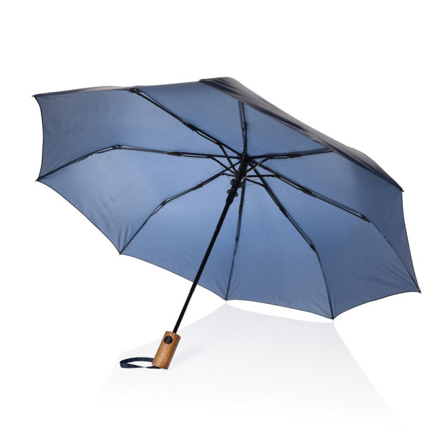 Custom Printed Kaycey 21" AWARE™ RPET Acacia Wood Mini Auto Open Umbrella - Image 1