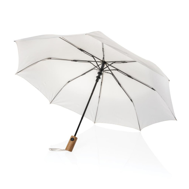 Custom Printed Kaycey 21" AWARE™ RPET Acacia Wood Mini Auto Open Umbrella - Image 2