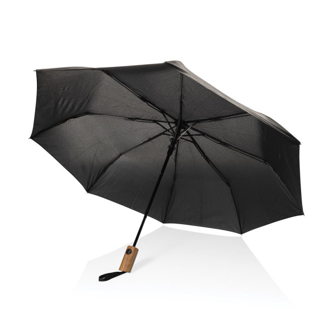 Custom Printed Kaycey 21" AWARE™ RPET Acacia Wood Mini Auto Open Umbrella - Image 3