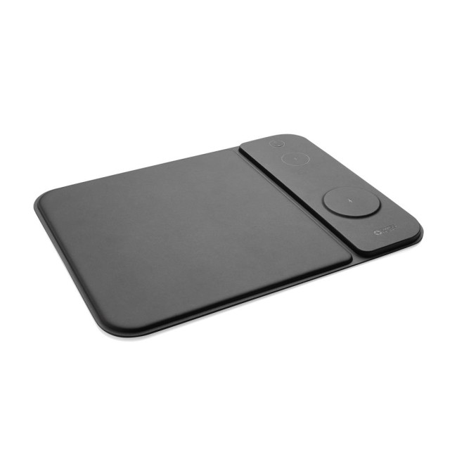 Custom Printed Swiss Peak RCS Recycled PU 15W 3 in 1 Charging Mousepad