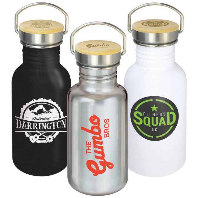 Custom Printed Traveller Canteen Bottle With Bamboo Lid 500ml