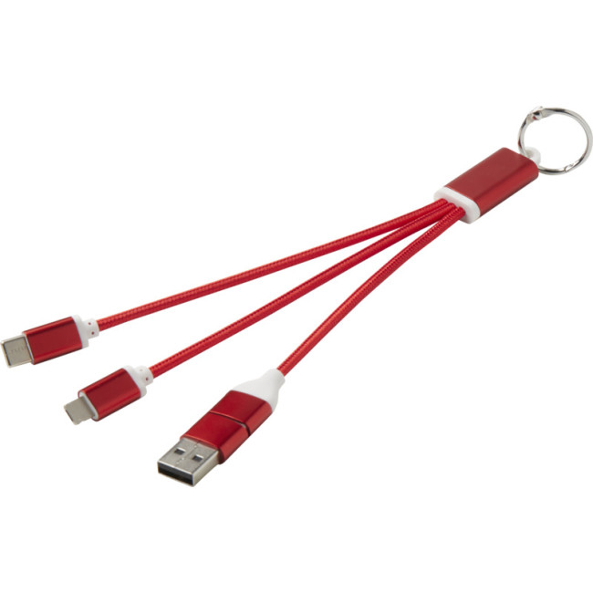 Custom Printed Metal 4-in-1 Recycled Aluminium Charging Cable With Keychain - Image 4