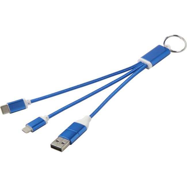 Custom Printed Metal 4-in-1 Recycled Aluminium Charging Cable With Keychain - Image 3