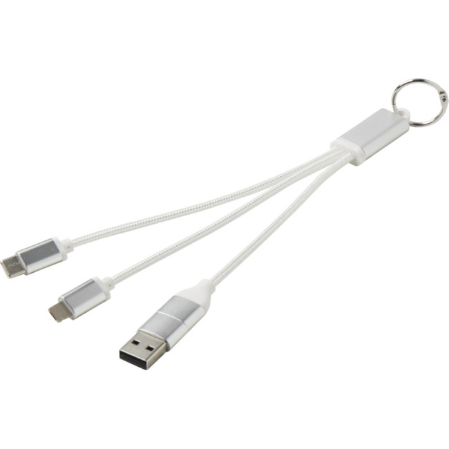 Custom Printed Metal 4-in-1 Recycled Aluminium Charging Cable With Keychain - Image 2