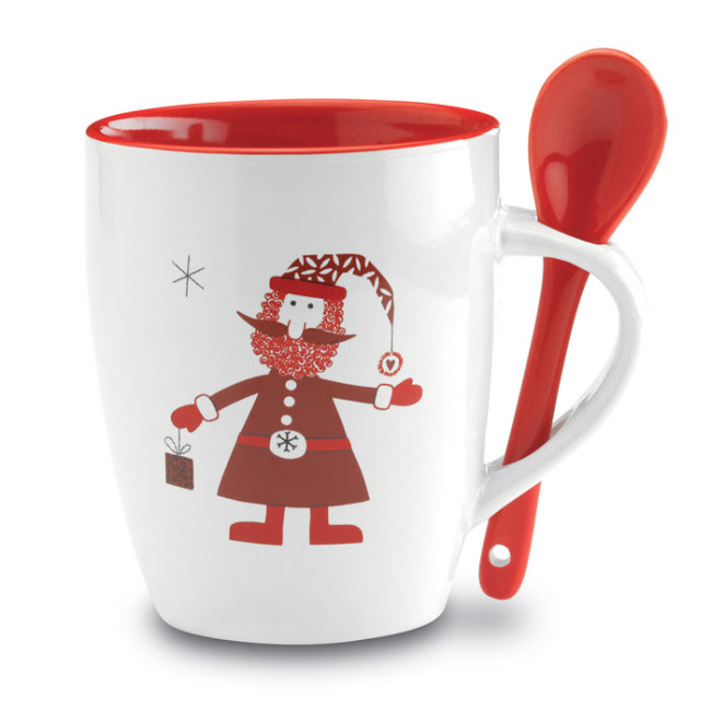 Custom Printed Santa Claus Ceramic Mug With Spoon 250ml