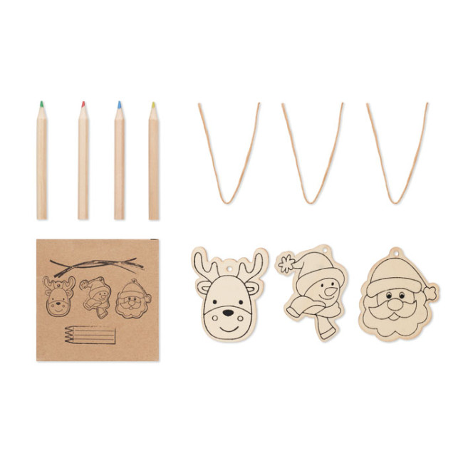 Custom Printed Colouring Wooden Christmas Ornaments Set