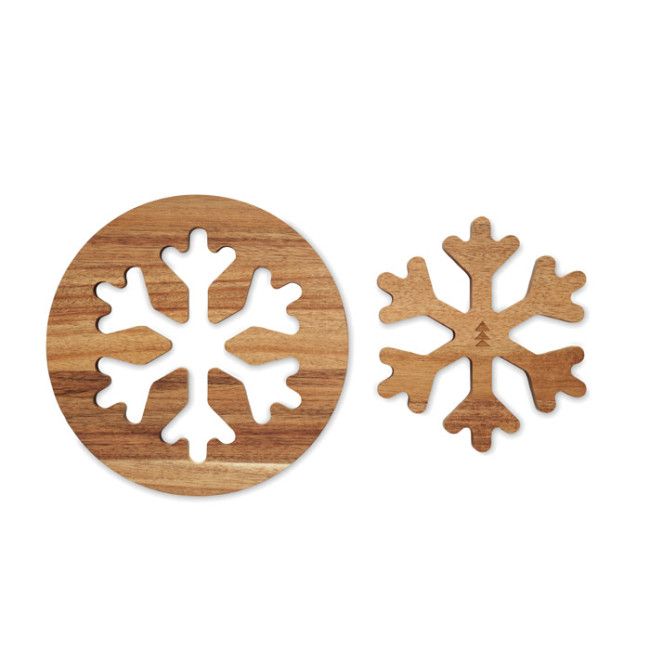 Custom Printed Snowflake Acacia Wooden Pot Holders Set