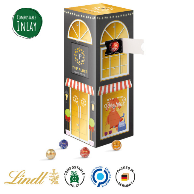 Custom Printed Tall Tower Chocolate Advent Calendar – Mini Lindt & Lindor Chocolate Balls - Image 1