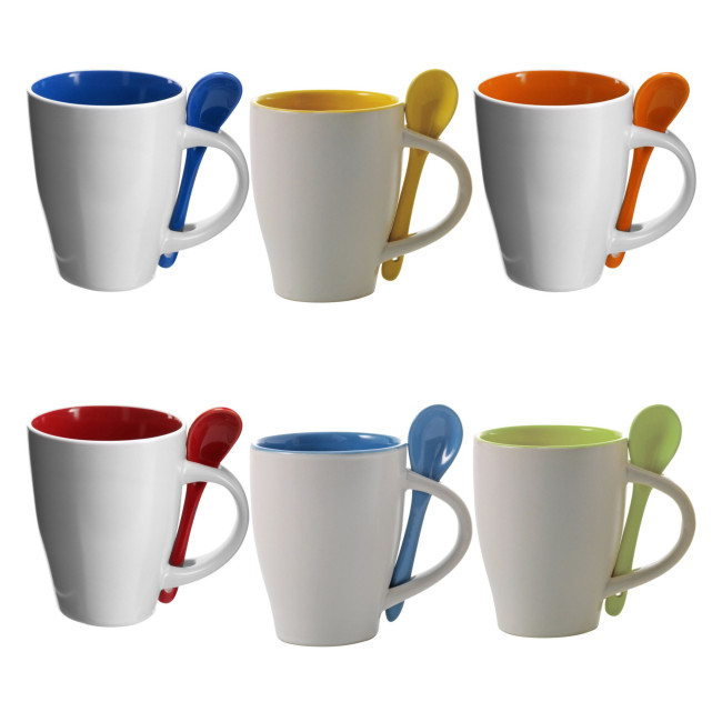 Custom Printed Coffee mug with spoon 300ml - Image 1