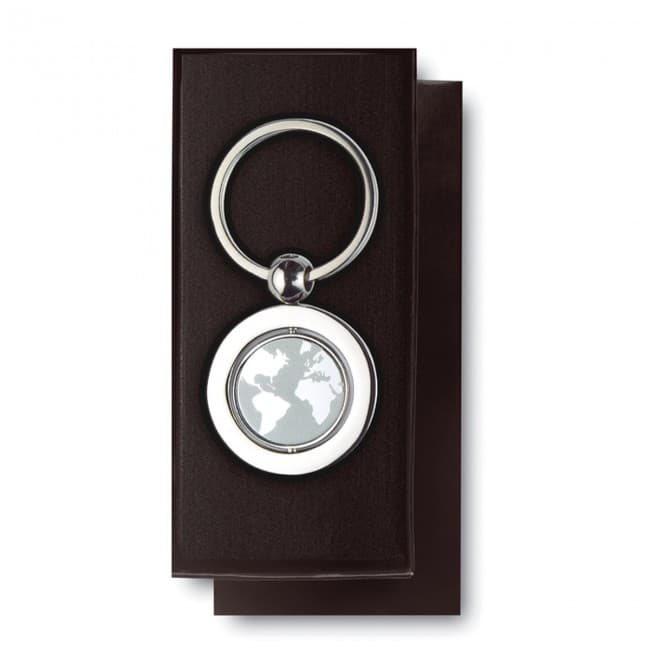 Custom Printed Globe Metal Keyring - Image 1