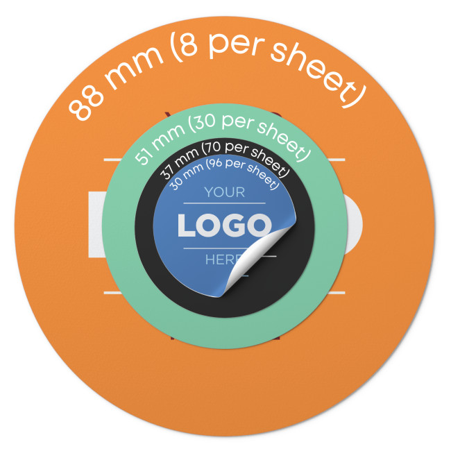 Custom Printed 37mm Diameter Paper Stickers on sheets