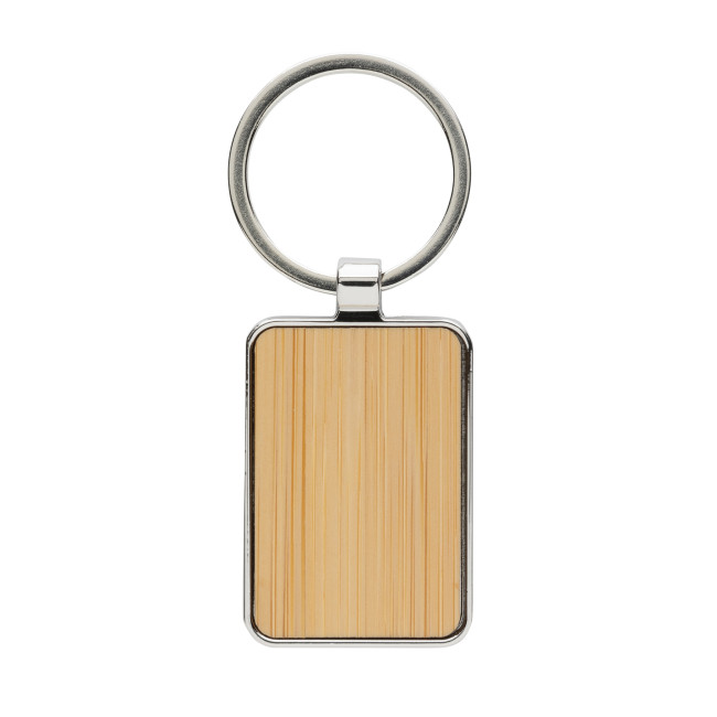 Custom Printed RCS Recycled Zinc Alloy Rectangle Keychain With Bamboo - Image 1