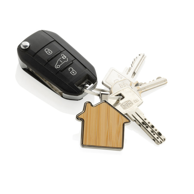 Custom Printed RCS Recycled Zinc Alloy House Keychain With Bamboo - Image 2