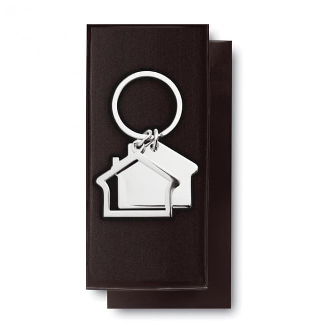 Custom Printed House Shaped Metal Keyring - Image 1