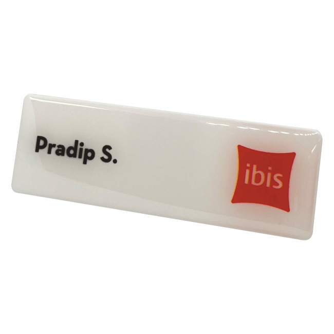 Custom Printed Recycled Plastic Name Badge 75x25mm Pin (Domed)