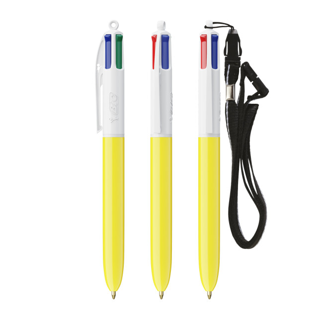 Custom Printed BIC 4 Colours Sun With Lanyard Ballpen Screen Printing - Image 1