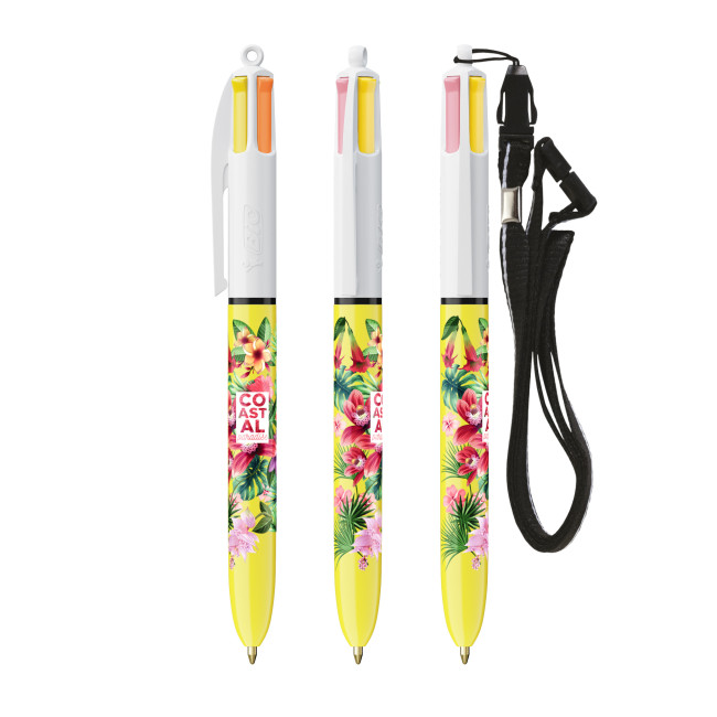 Custom Printed BIC 4 Colours Sun With Lanyard Ballpen Screen Printing - Image 2