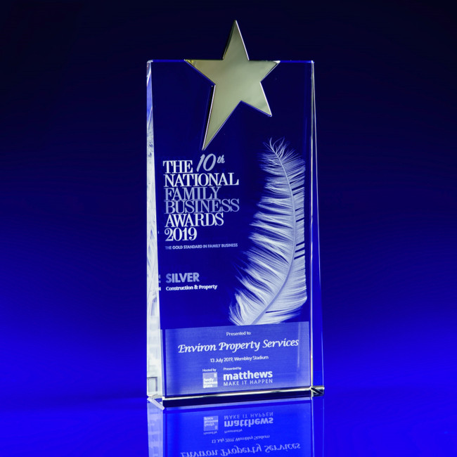 Custom Printed Silver Star Crystal Award - Image 1