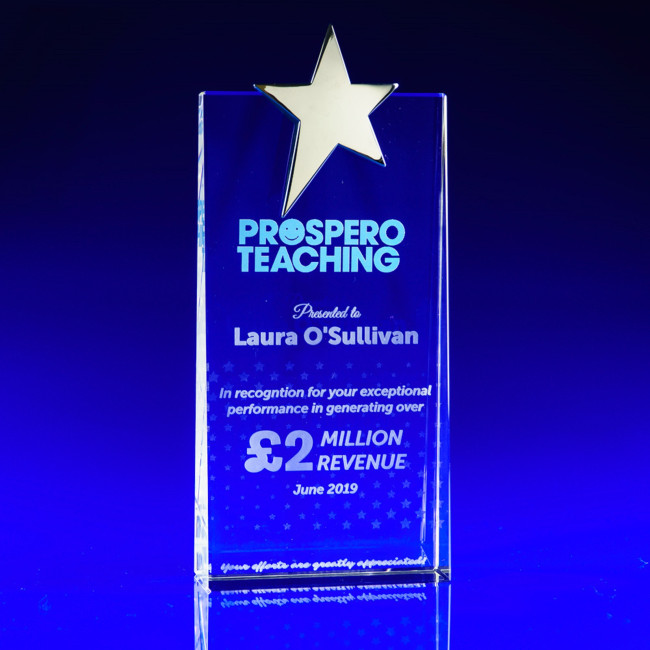 Custom Printed Silver Star Crystal Award - Image 2