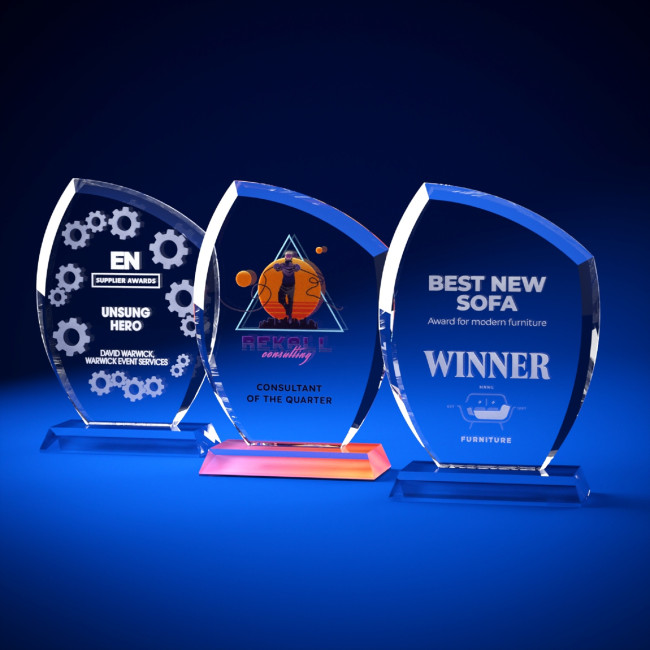 Custom Printed Shield Crystal Award - Image 1