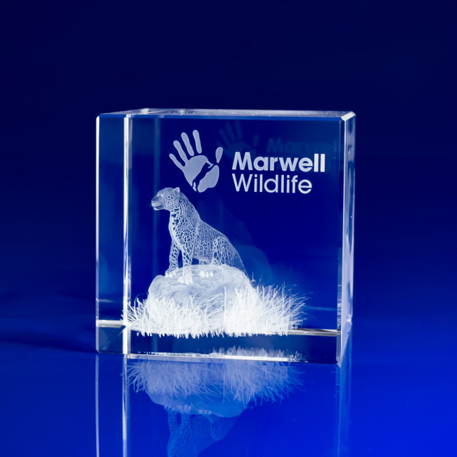 Custom Printed Crystal Cube Award or Paperweight, 80