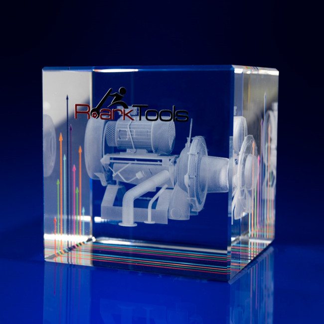 Custom Printed Crystal Cube Award or Paperweight, 50