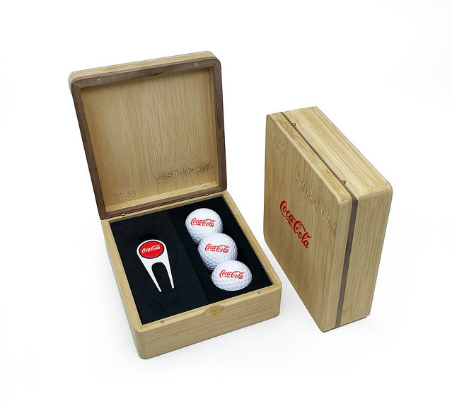 Custom Printed Mini Hinged Magnetic Bamboo Revo Golf Presentation Box