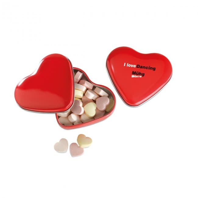 Custom Printed Heart Tin Box With Candies - Image 2