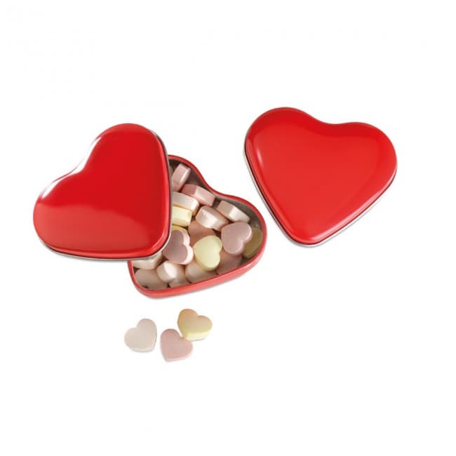 Custom Printed Heart Tin Box With Candies - Image 1