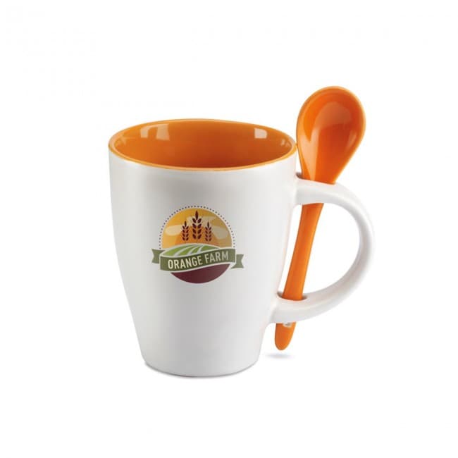 Custom Printed Bicolour Mug With Spoon 250ml - Image 1