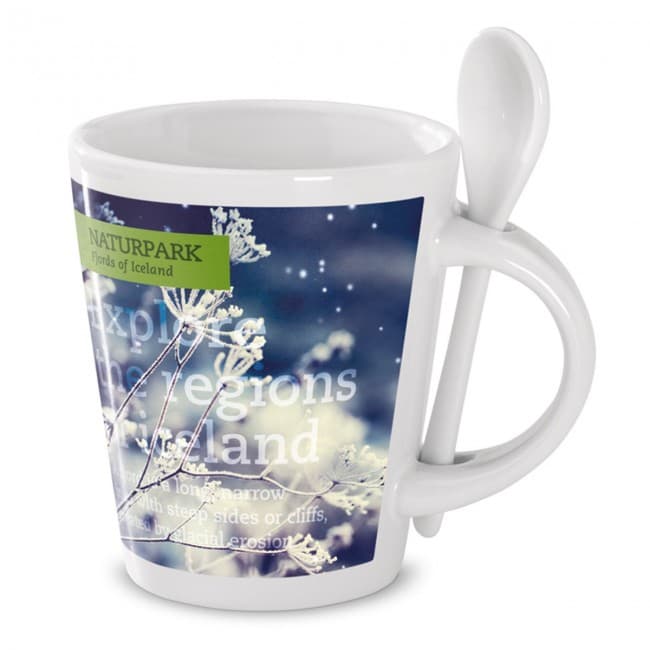 Custom Printed Sublimation Mug With Spoon - Image 1