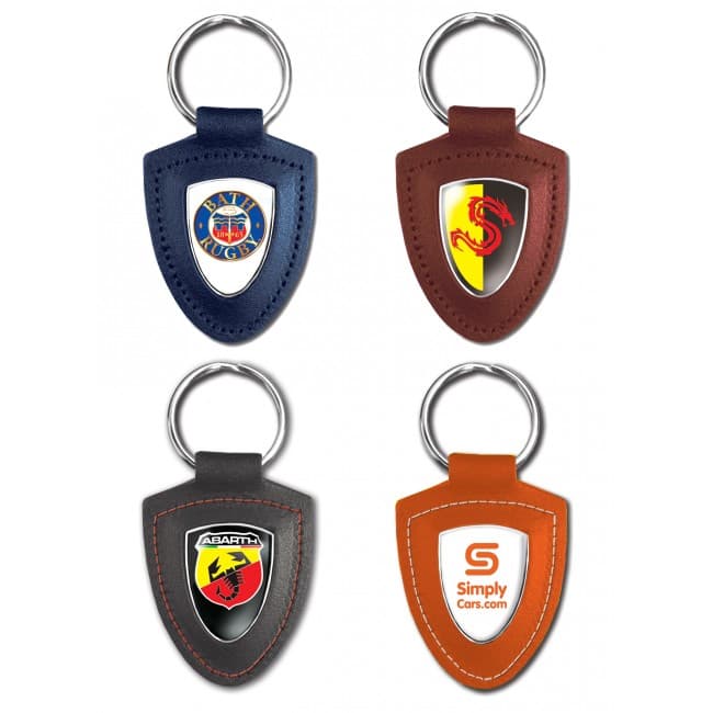 Custom Printed Templar Shield Shaped Bonded Leather Keyfob