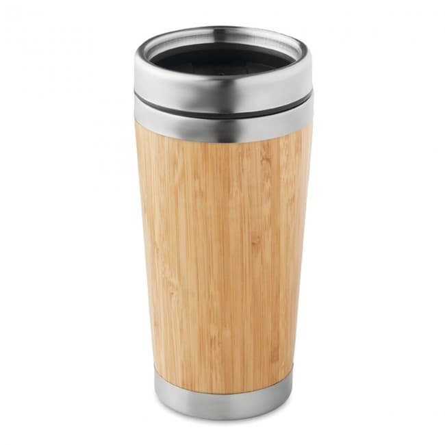 Custom Printed Double Wall bamboo Flask 430ml - Image 1